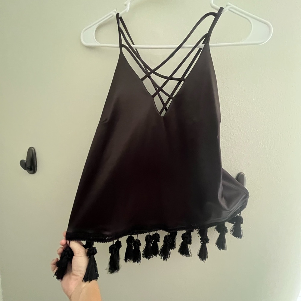 Satin Cross Tank with tassels